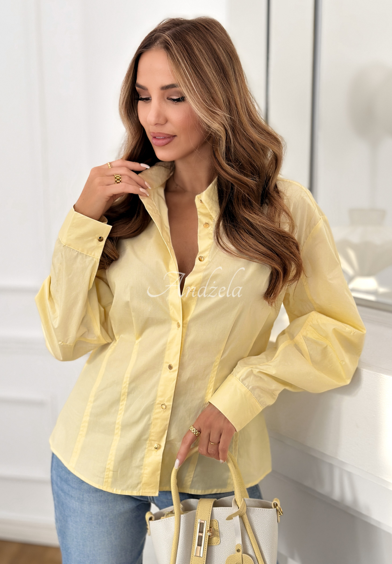 You Know Me cotton shirt with puffed sleeves, yellow