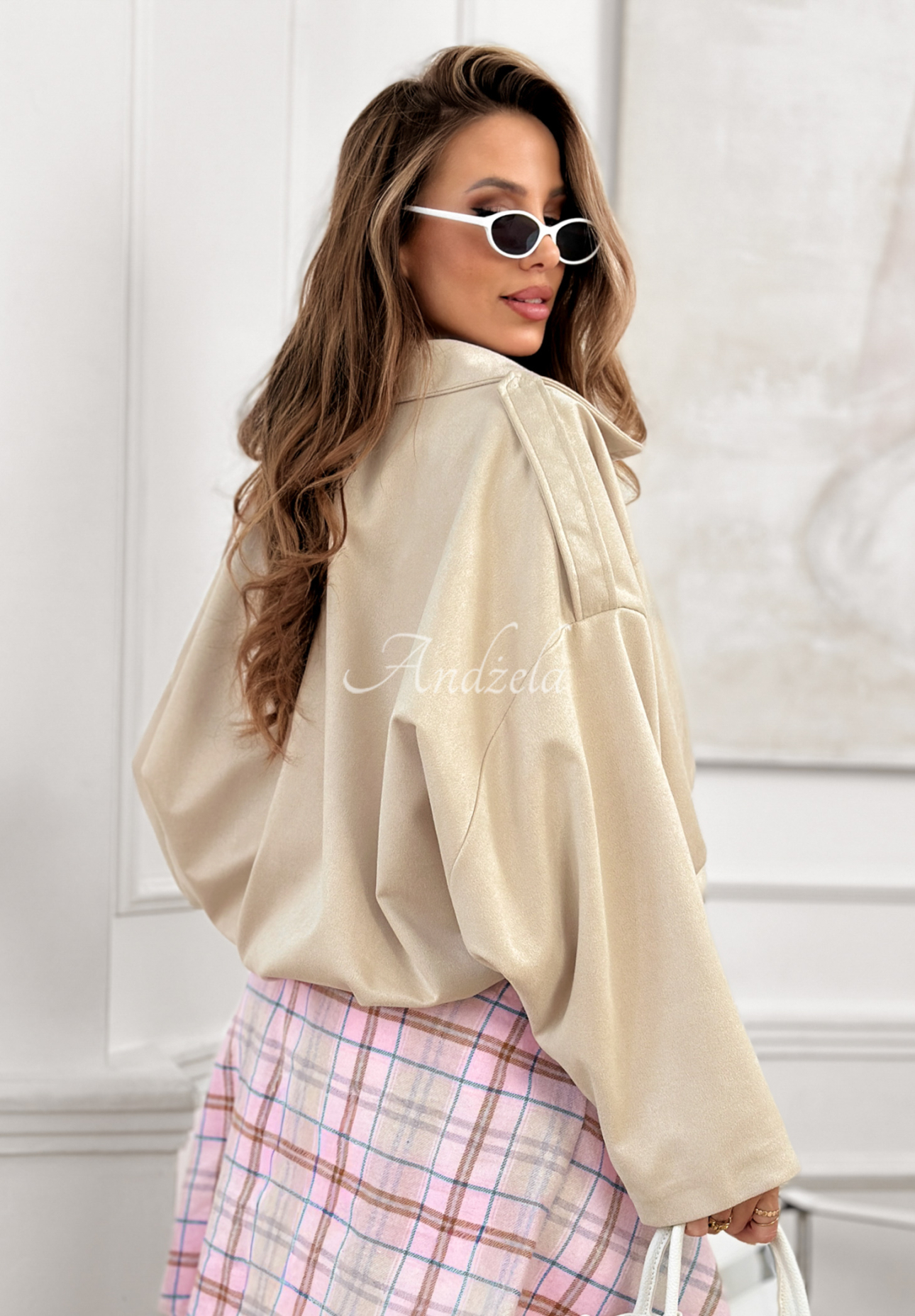 Wildleder-Bomberjacke oversize Early Season Beige