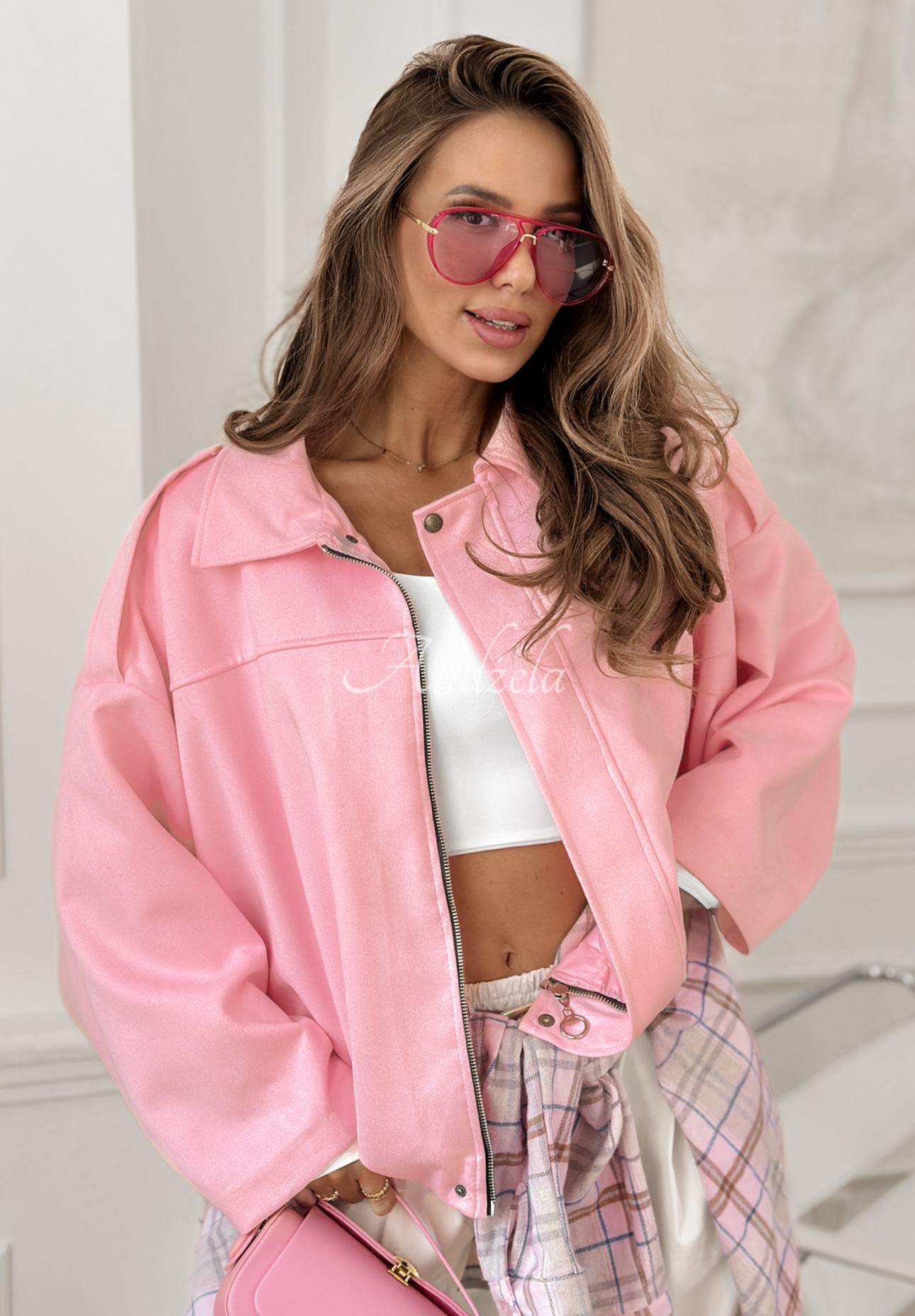 Wildleder-Bomberjacke oversize Early Season Rosa