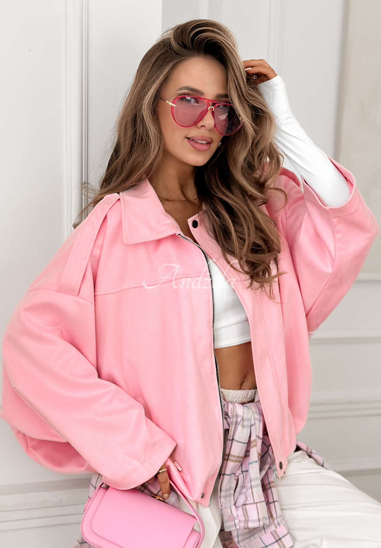 Wildleder-Bomberjacke oversize Early Season Rosa