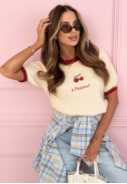 Pullover z haftowanymi wisienkami Cherry Pamour Ecru