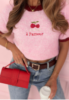 Pullover z haftowanymi wisienkami Cherry Pamour Rosa