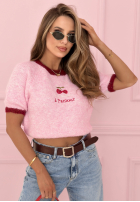 Pullover z haftowanymi wisienkami Cherry Pamour Rosa