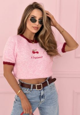 Pullover mit gestickten Kirschen und Viskose Cherry Pamour Rosa