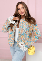 Żakardowa Jacke bomberka w kwiecisty wzór Floral Dream niebiesko-Orange