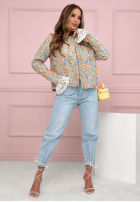 Żakardowa Jacke bomberka w kwiecisty wzór Floral Dream niebiesko-Orange