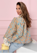 Żakardowa Jacke bomberka w kwiecisty wzór Floral Dream niebiesko-Orange