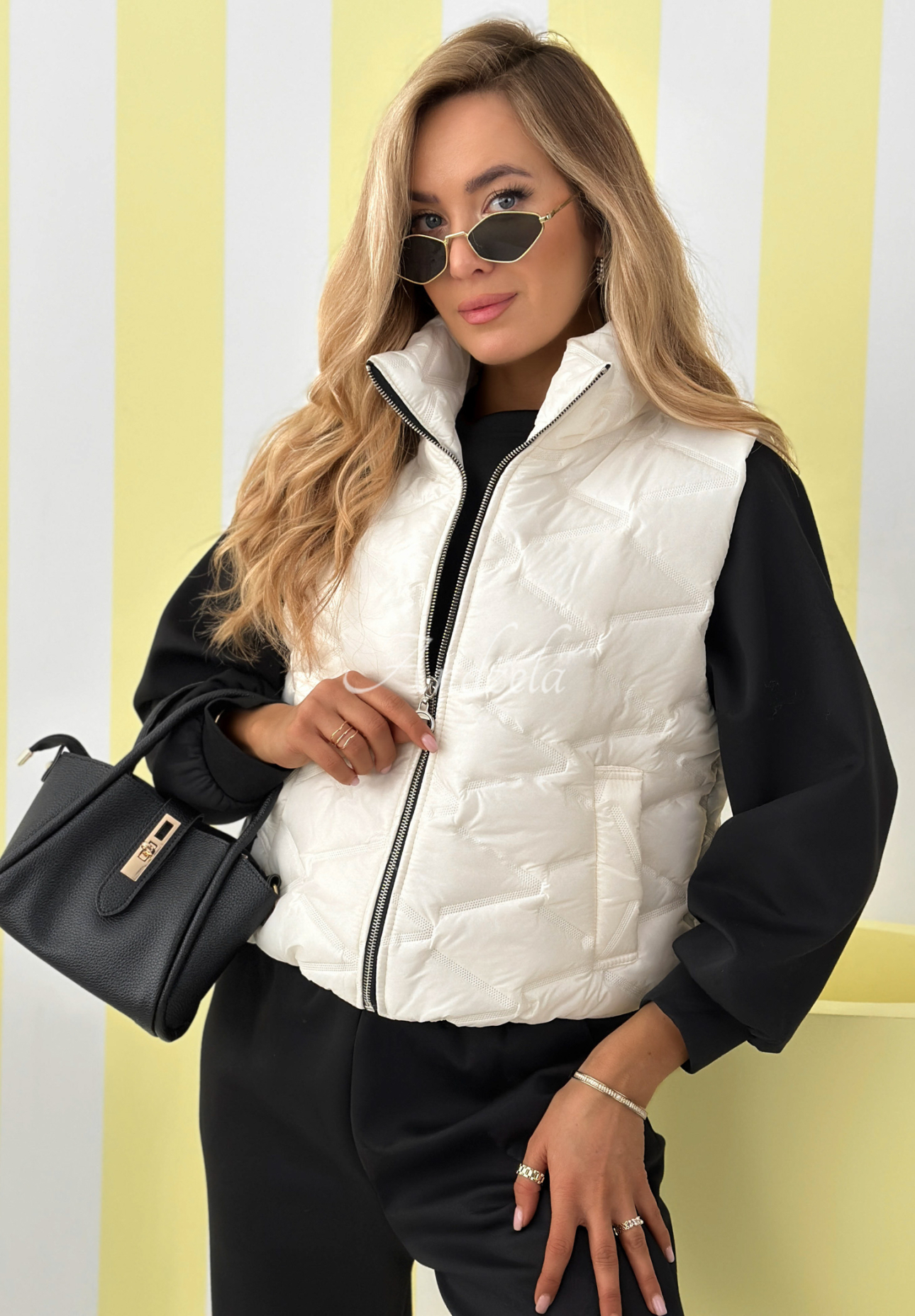 Kurze Steppweste Spring Cloud Ecru