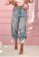 Ballonjeans mit Blumenmuster Take Your Time Blau