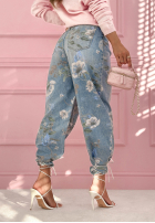 Hose Jeans mom fit w kwiecisty print Take Your Time Blau