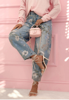 Hose Jeans mom fit w kwiecisty print Take Your Time Blau