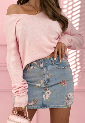 Jeans-Minirock mit Blumen Denim & Flowers Hellblau