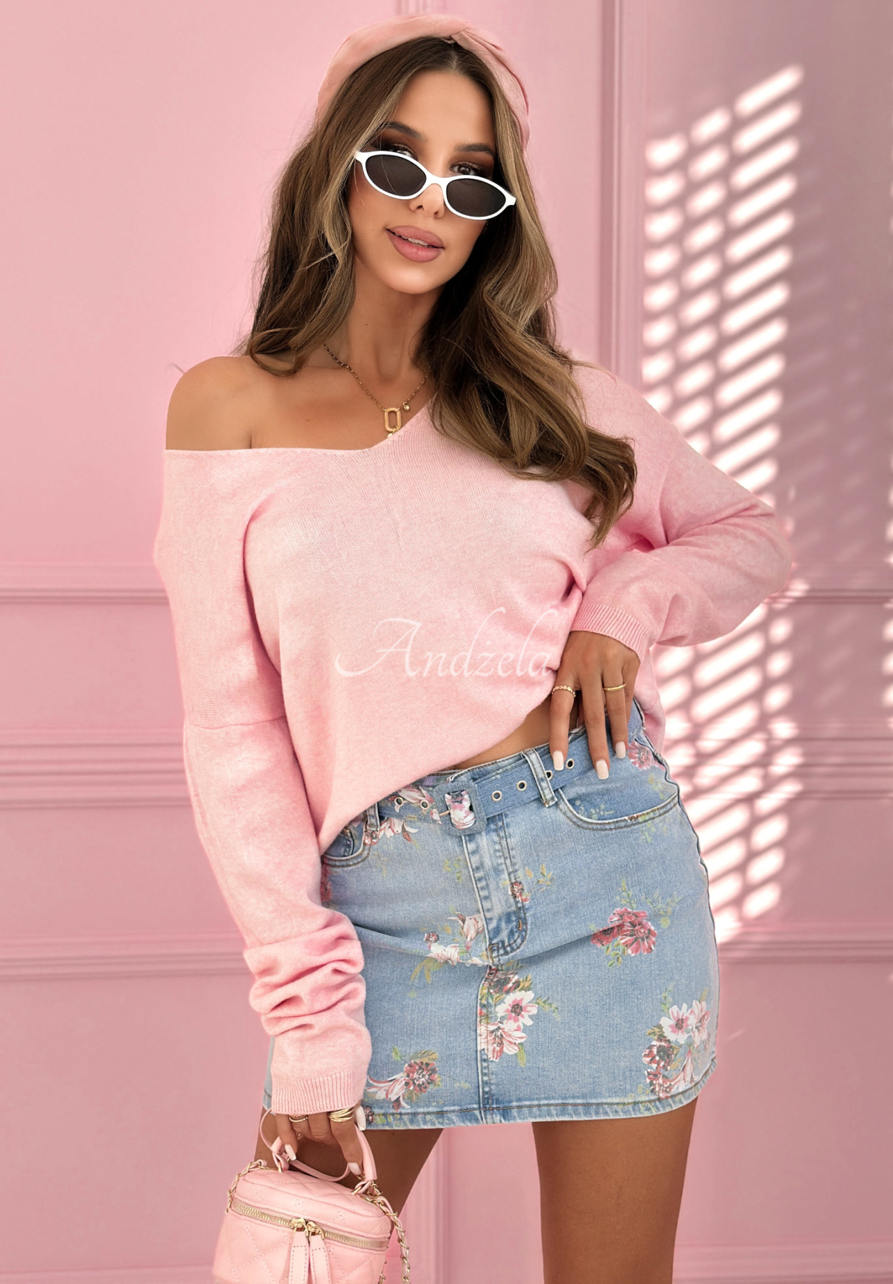 Denim &amp; Flowers light blue floral mini skirt