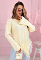 Prążkowany asymetryczny Pullover z koronką Fresh Start Puderrosa