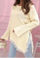 Prążkowany asymetryczny Pullover z koronką Fresh Start Puderrosa