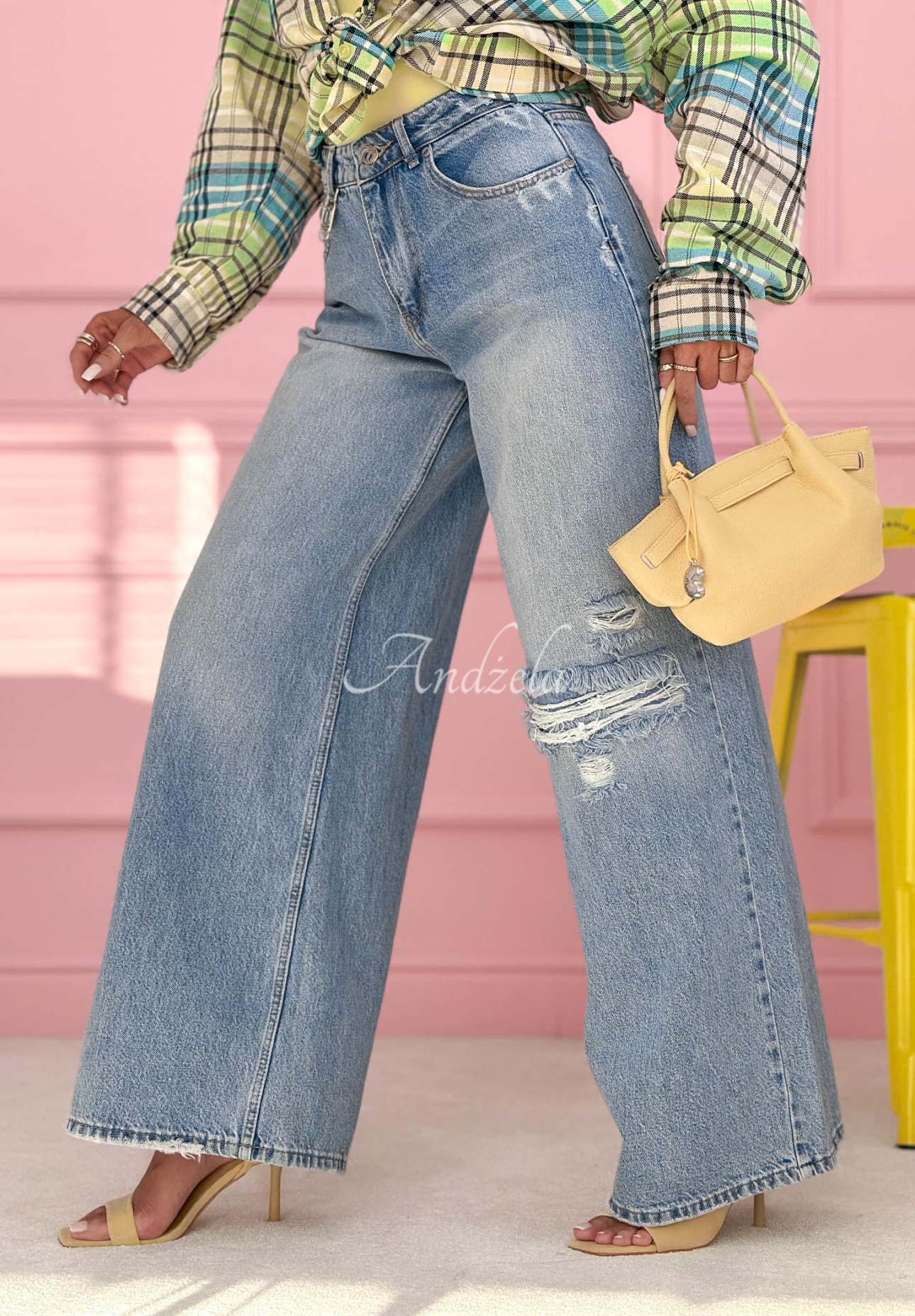 Wide-Leg-Jeans mit Used-Effekten Nothing New Blau