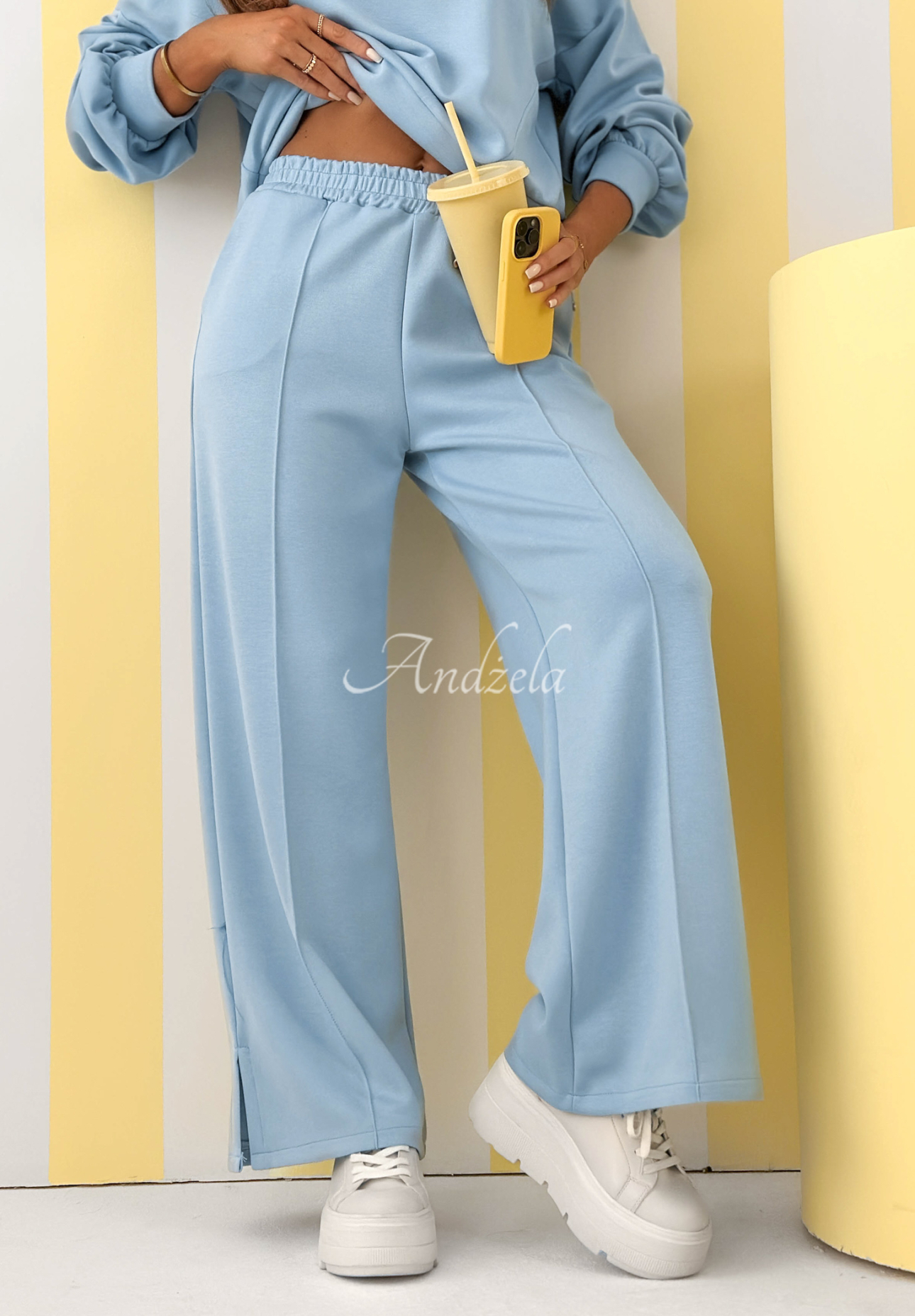 Full Of Motivation sky blue viscose tracksuit set
