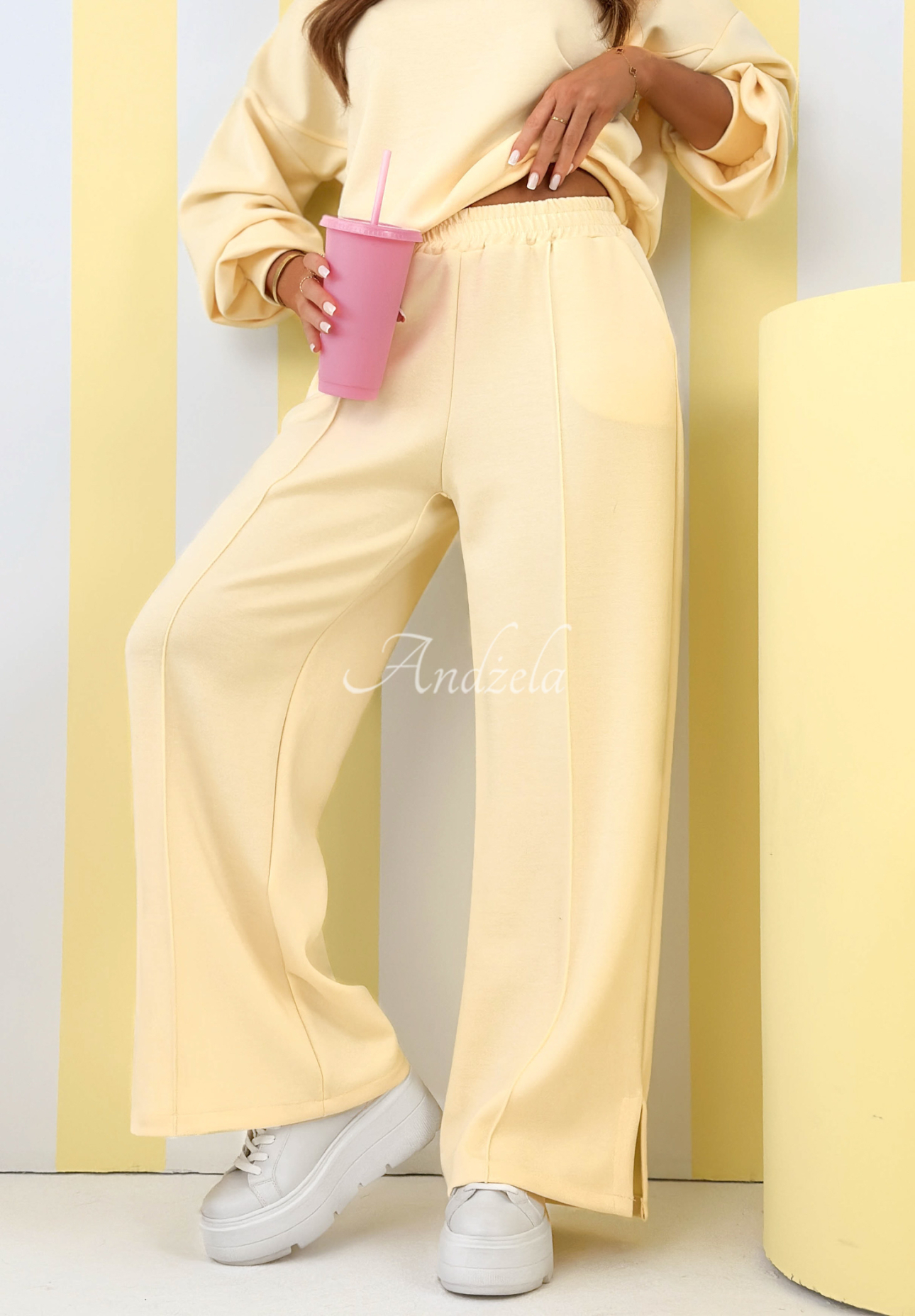 Full Of Motivation yellow viscose tracksuit set