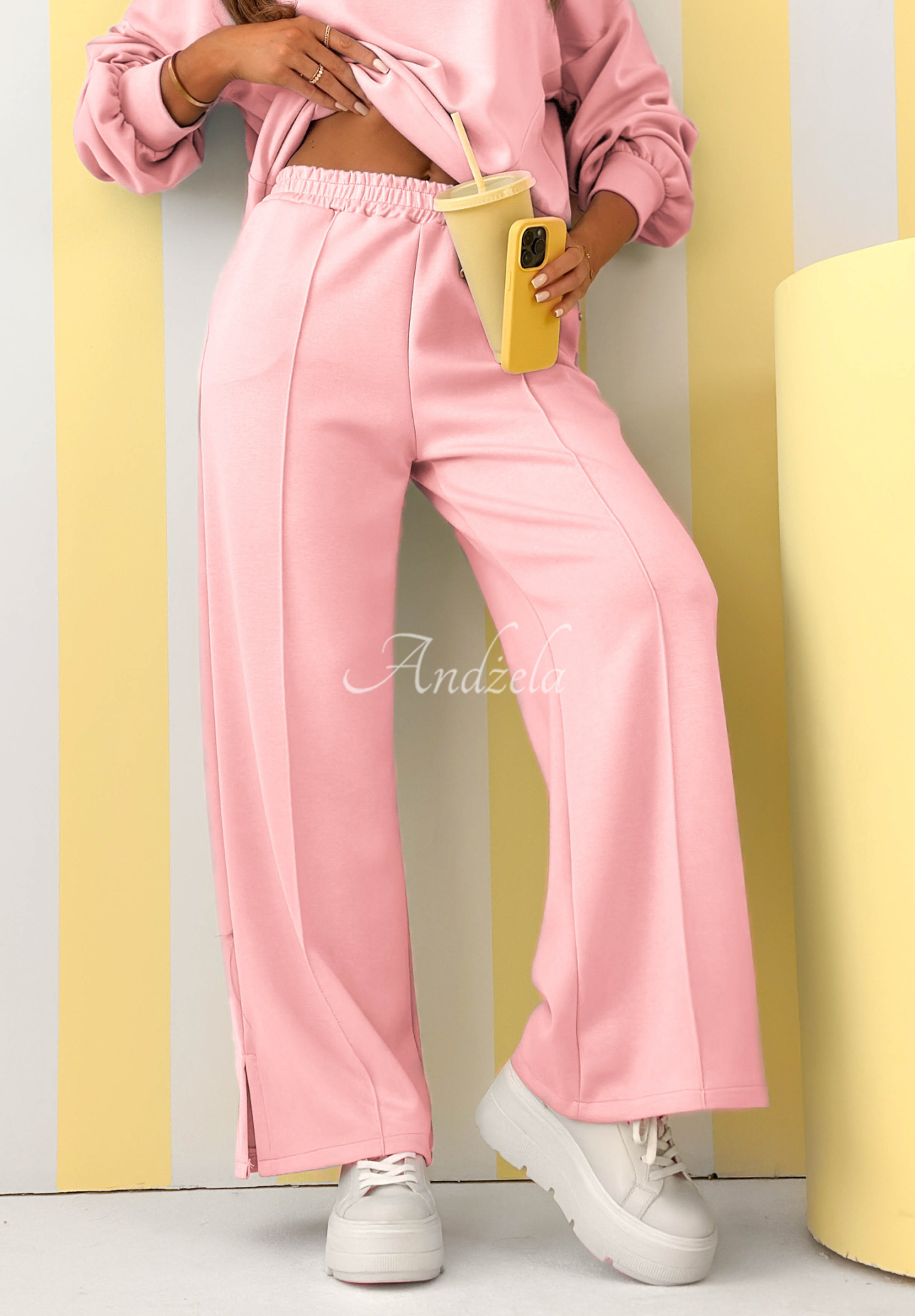 Full Of Motivation pink viscose tracksuit set