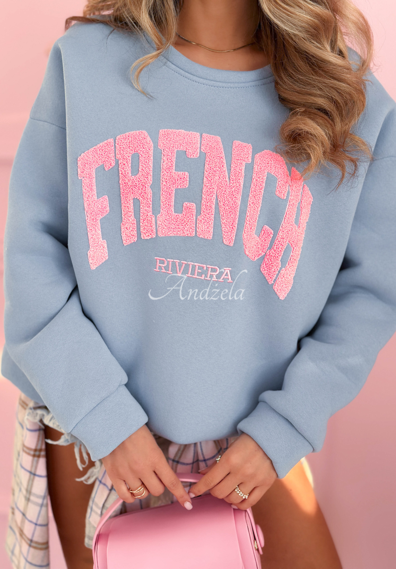 Baumwoll-Sweatshirt mit Aufschrift French Riviera Himmelblau