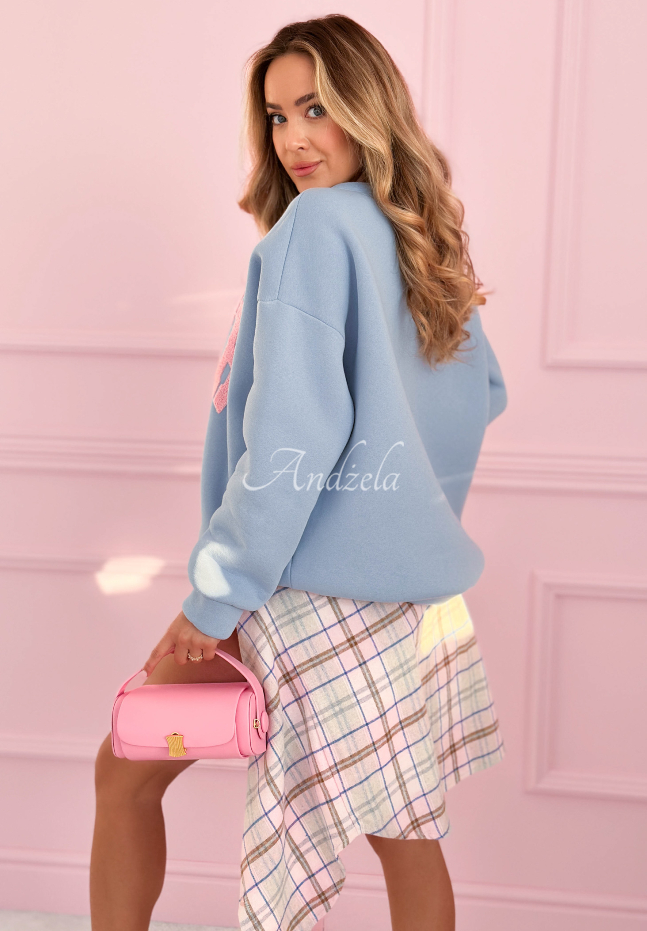 Baumwoll-Sweatshirt mit Aufschrift French Riviera Himmelblau