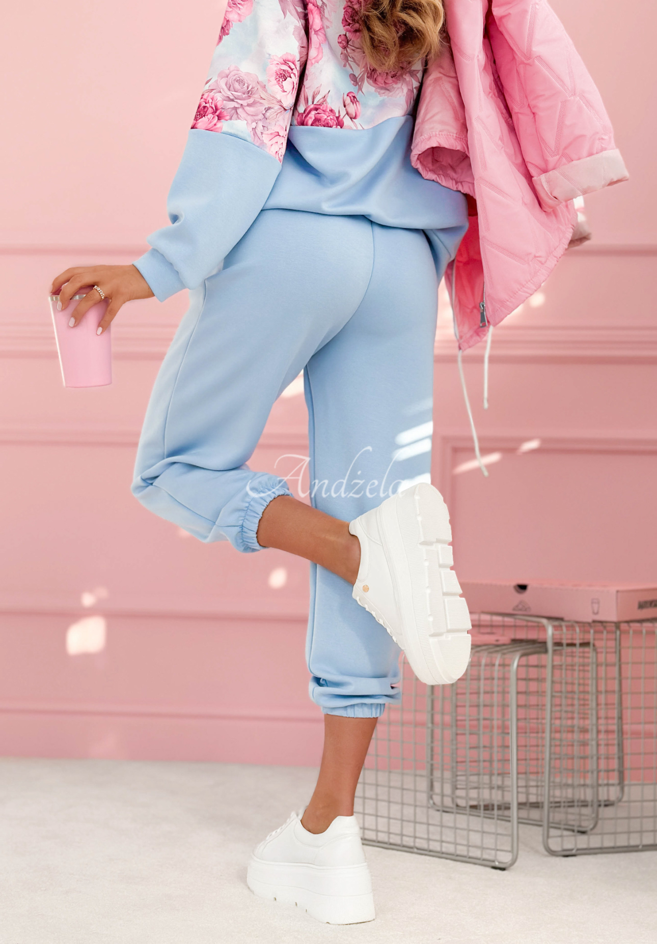 Comfy Floressa blue viscose tracksuit with floral print