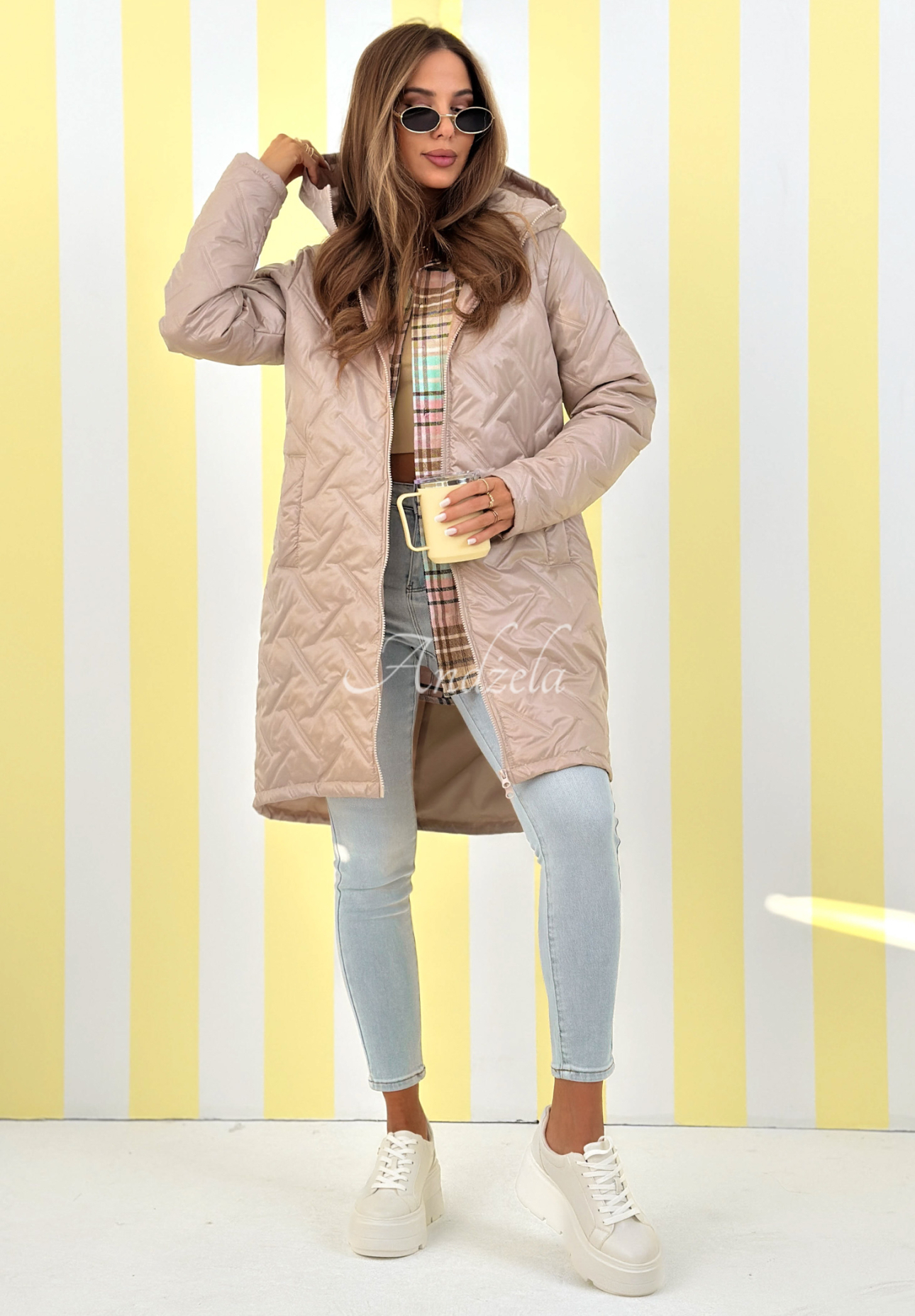 Lange Jacke mit Kapuze Spring Mood Beige