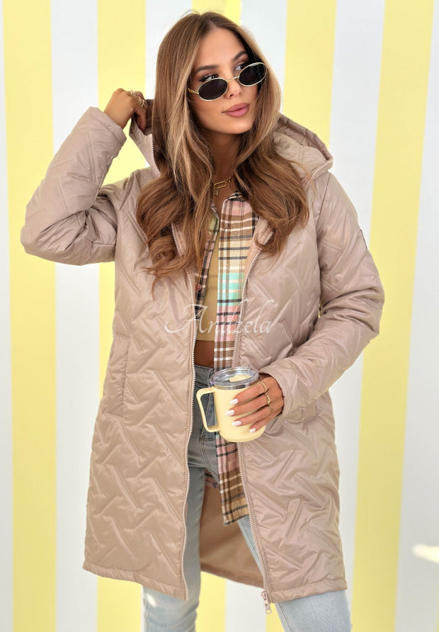 Lange Jacke mit Kapuze Spring Mood Beige