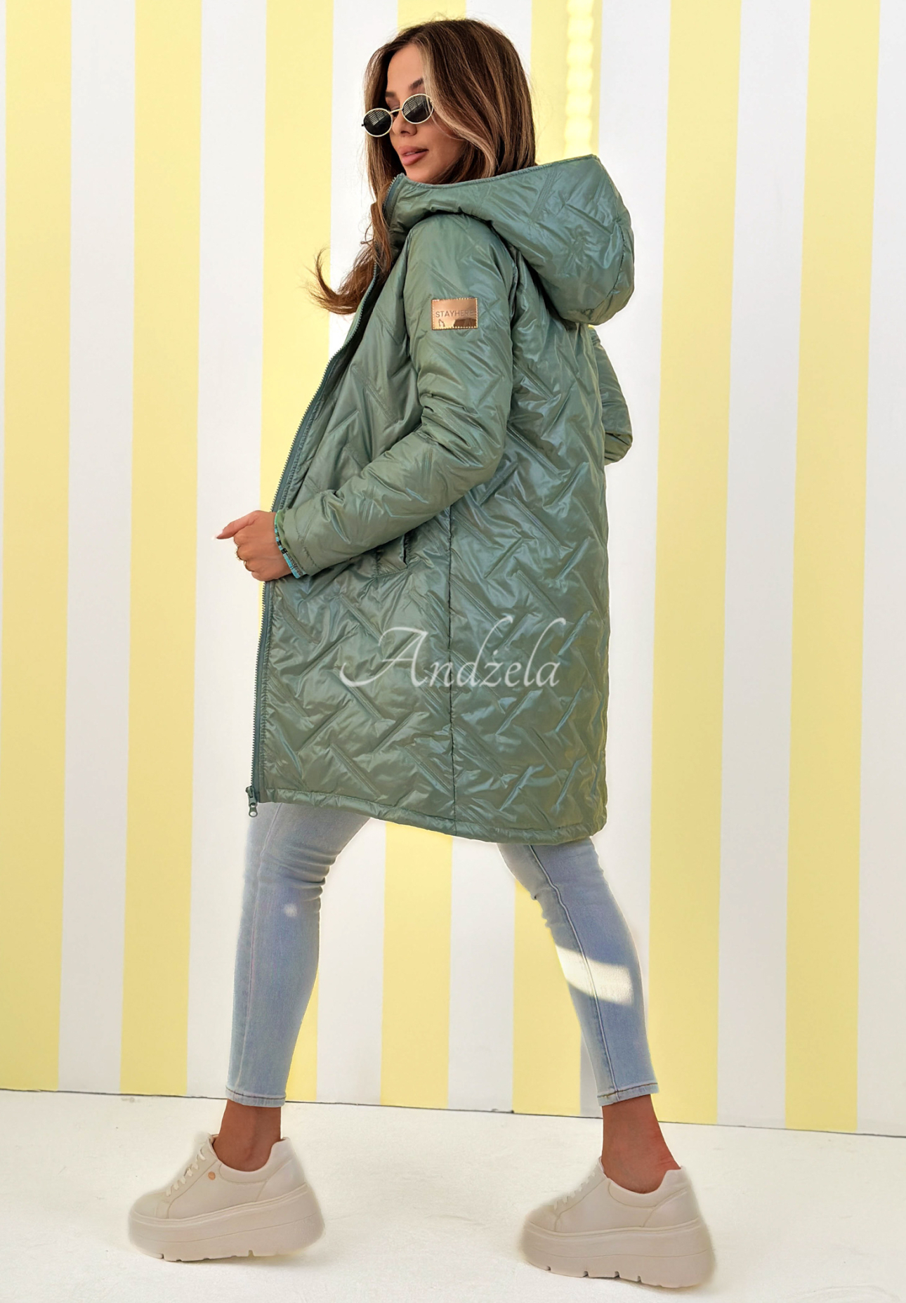 Lange Jacke mit Kapuze Spring Mood Salbei