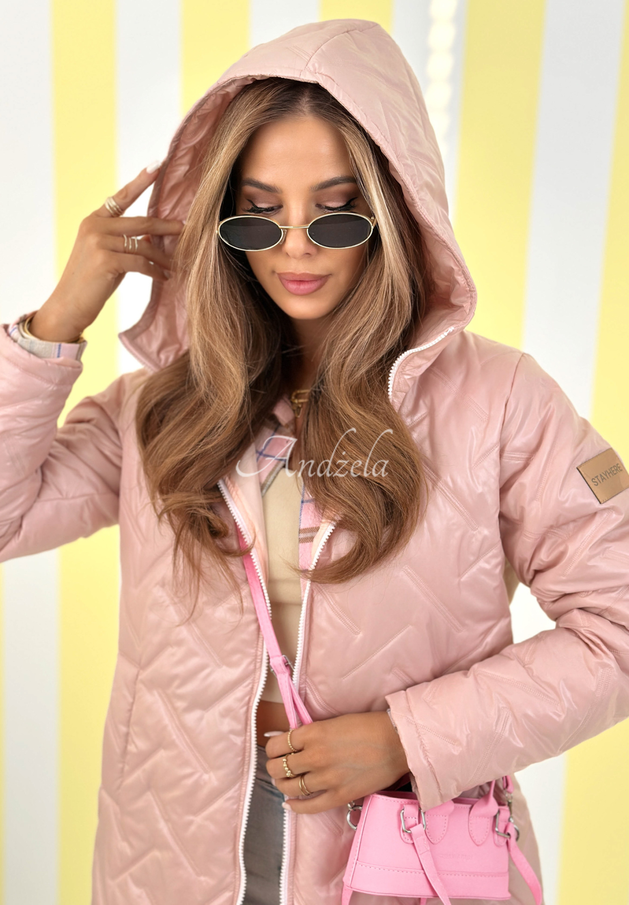 Long hooded jacket Spring Mood powder pink