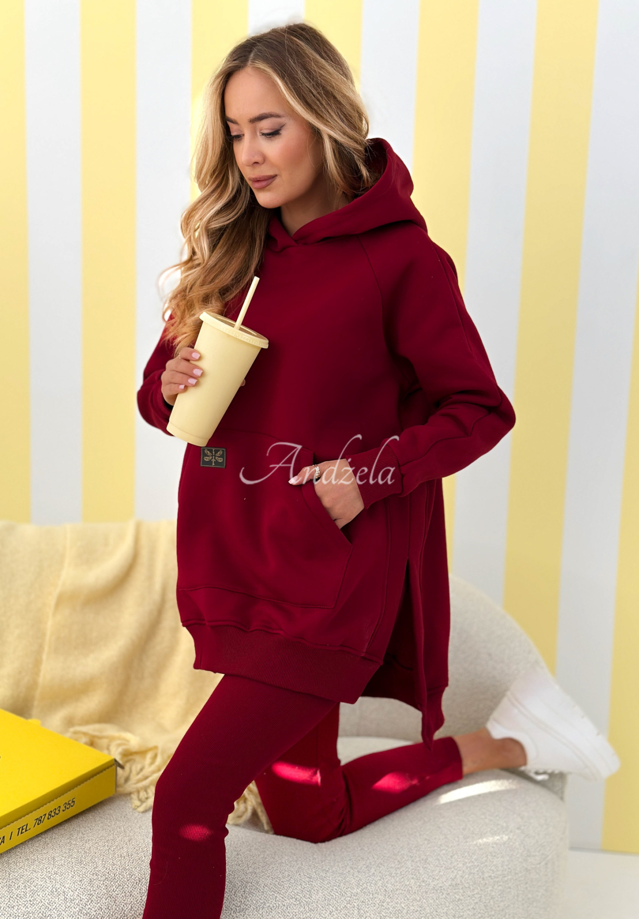 Sweatshirt mit Tasche und Kapuze Siempre Burgunderrot II