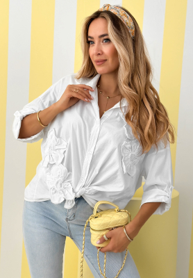 Baumwollhemd mit aufgenähten Blumen April Flowers Ecru