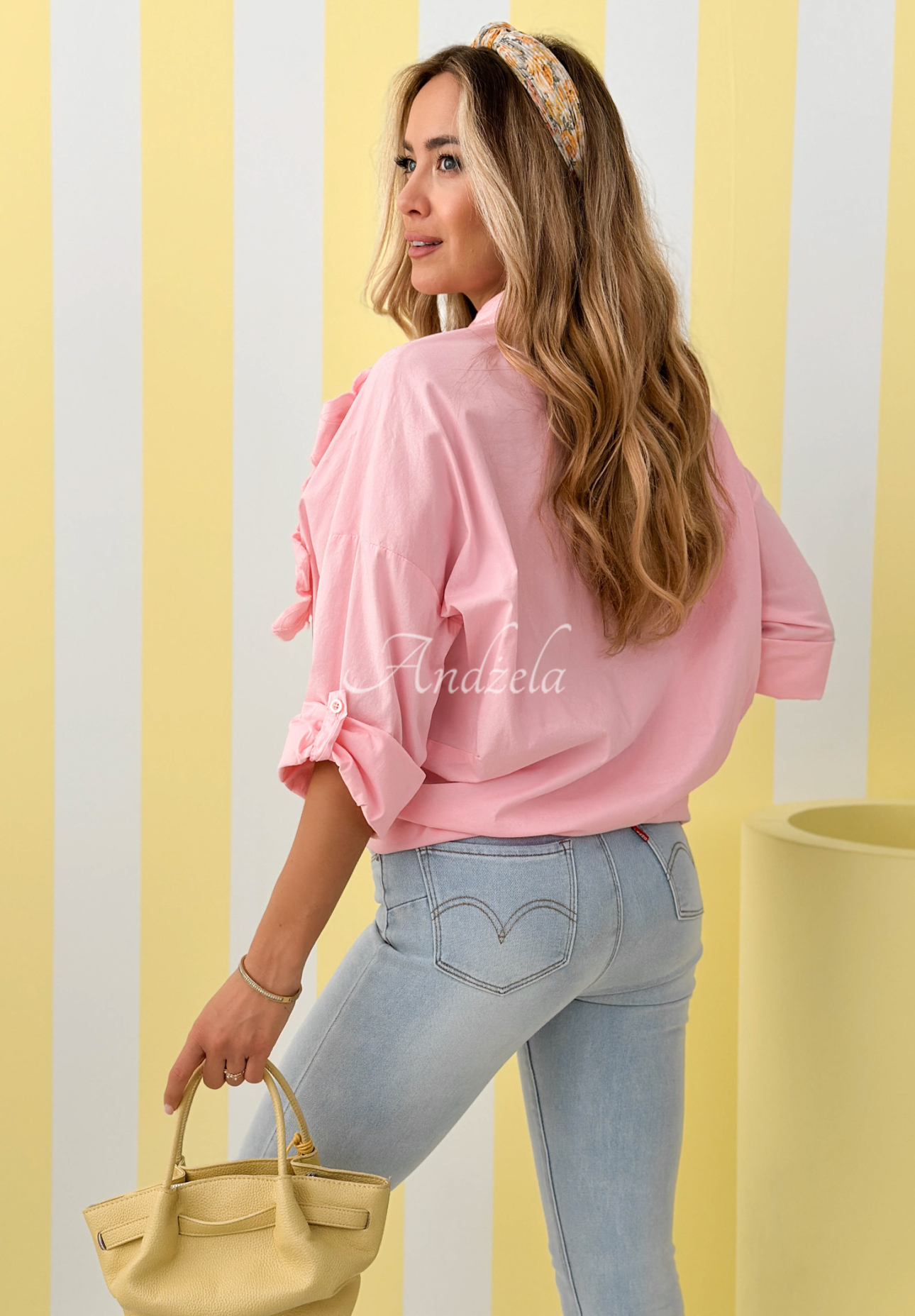 Baumwollhemd mit aufgenähten Blumen April Flowers Puderrosa