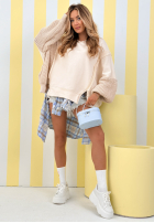 Sweatshirt z dzianinowym kapturem i rękawami Think About It Beige