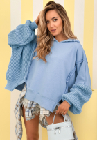 Sweatshirt z dzianinowym kapturem i rękawami Think About It Beige