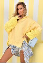 Sweatshirt z dzianinowym kapturem i rękawami Think About It Beige