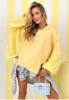 Sweatshirt z dzianinowym kapturem i rękawami Think About It Beige