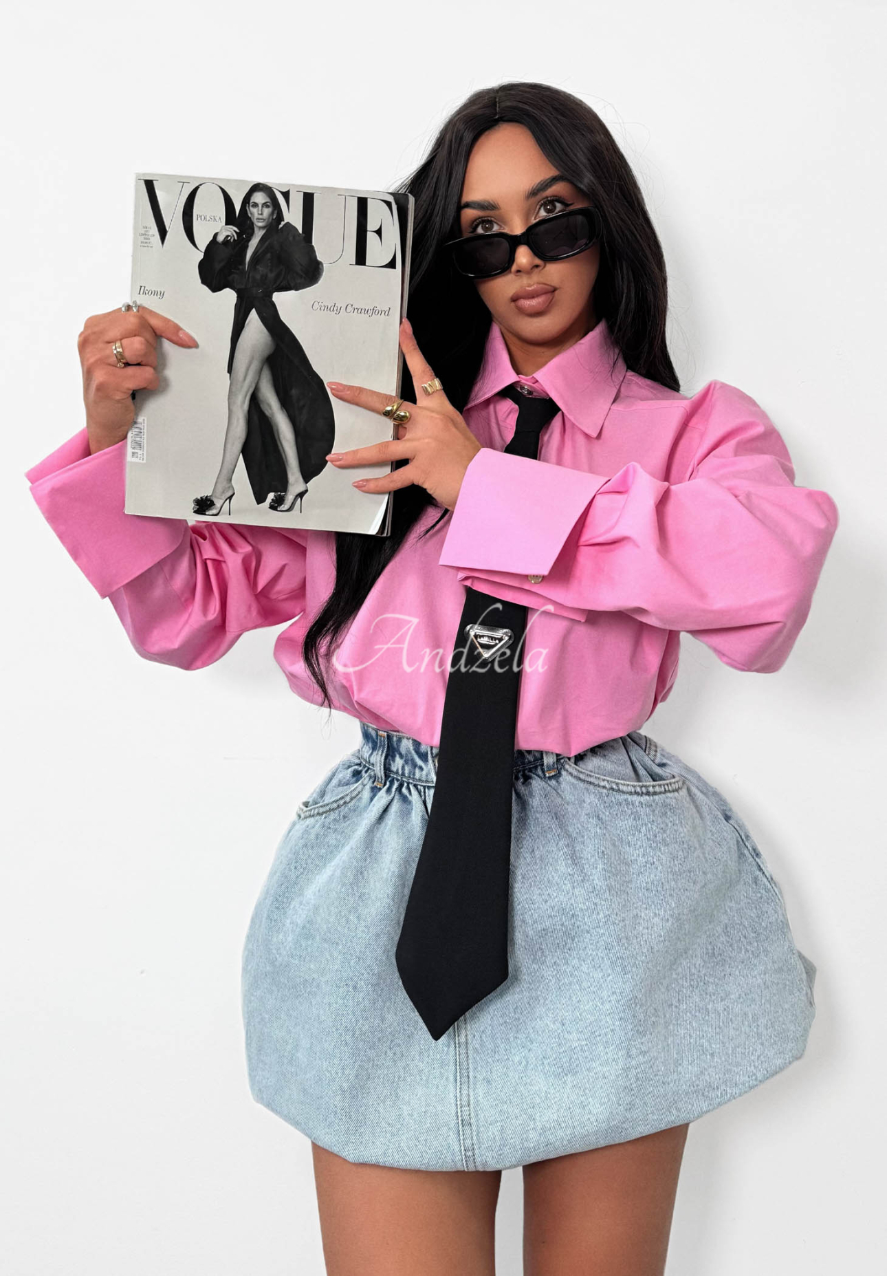 Baumwollhemd mit Krawatte La Milla Kendall Puderrosa