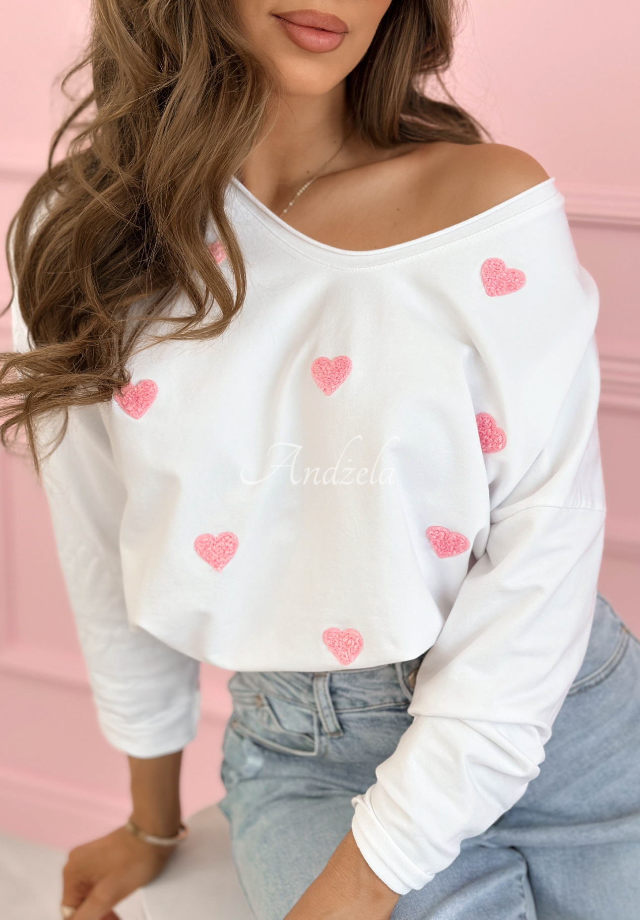Baumwoll-Longsleeve-Bluse mit Herzchen Close To Heart Weiß