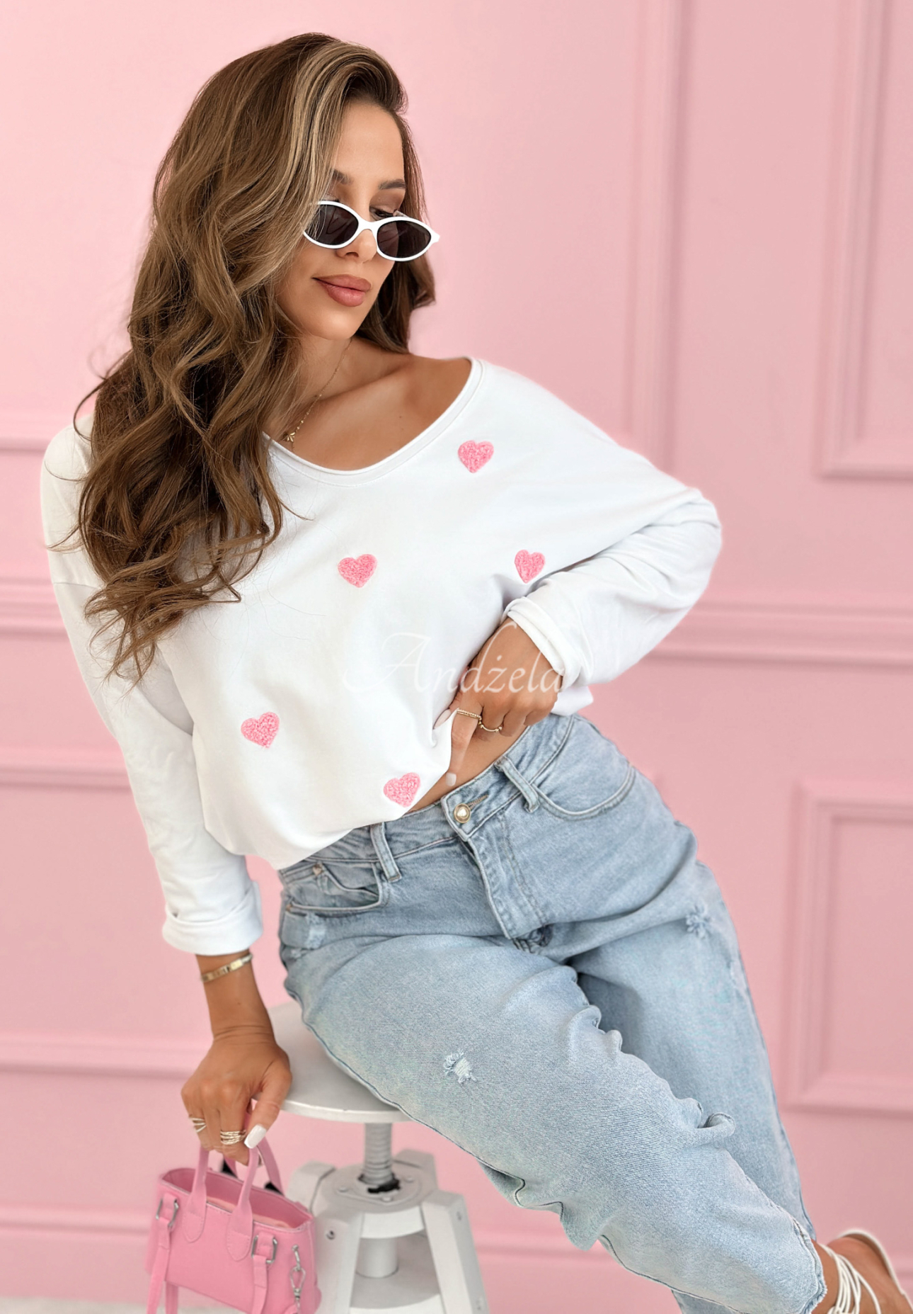 Baumwoll-Longsleeve-Bluse mit Herzchen Close To Heart Weiß