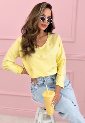 Baumwoll-Longsleeve-Bluse mit Herzchen Close To Heart Gelb