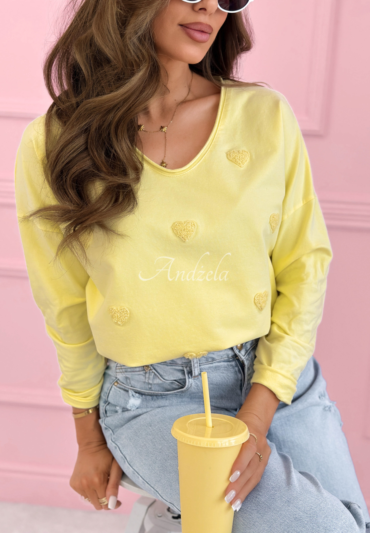 Baumwoll-Longsleeve-Bluse mit Herzchen Close To Heart Gelb