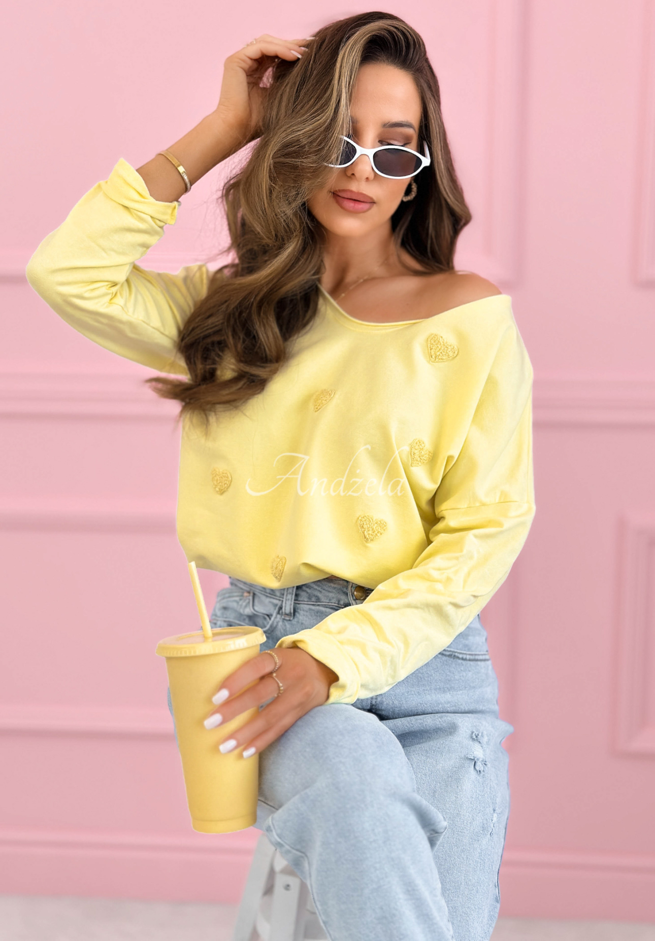 Baumwoll-Longsleeve-Bluse mit Herzchen Close To Heart Gelb