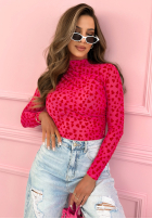 Body longsleeve z półgolfem w serduszka Broke My Heart Rosa