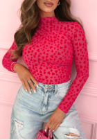 Body longsleeve z półgolfem w serduszka Broke My Heart Rosa