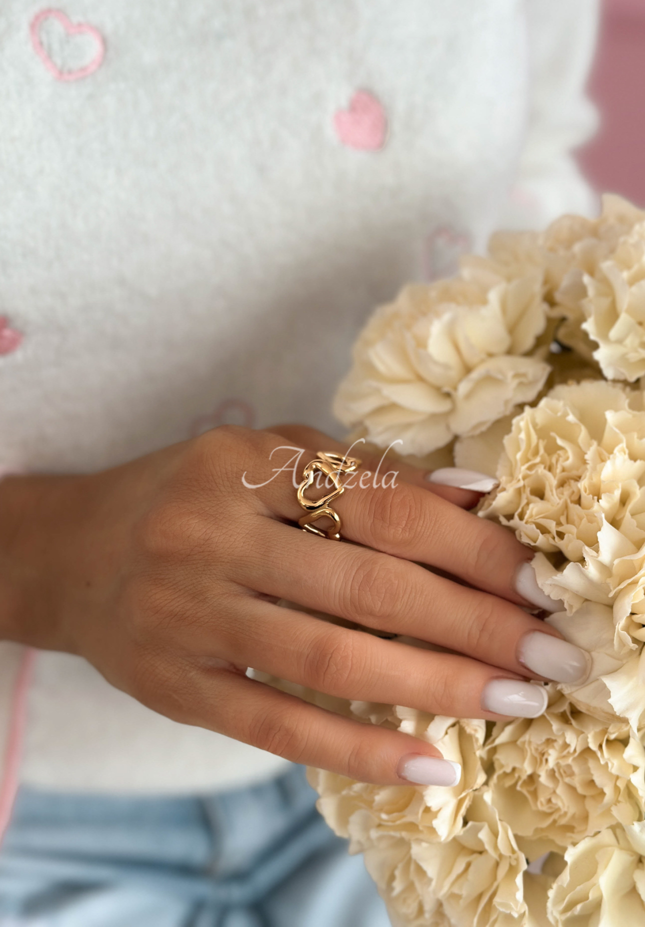 Verstellbarer Ring mit Herzen Silent Glow Gold