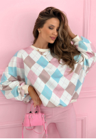 Miękki Pullover w romby Light Of Spring różowo-Himmelblau