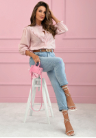 Koszula z koronkowymi falbankami Sweet Lace pudrowy róż