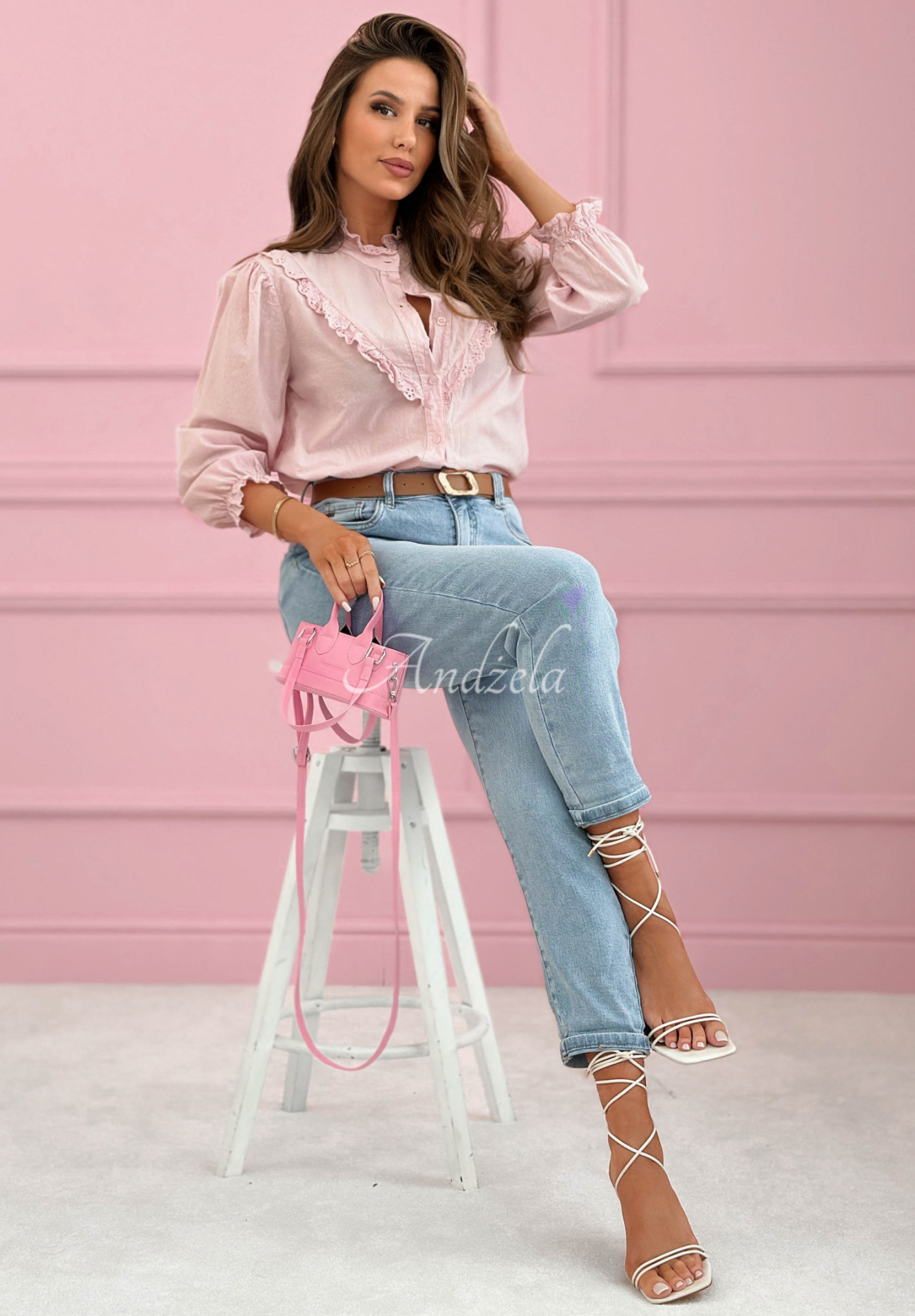 Baumwollhemd mit Spitzenrüschen Sweet Lace Puderrosa