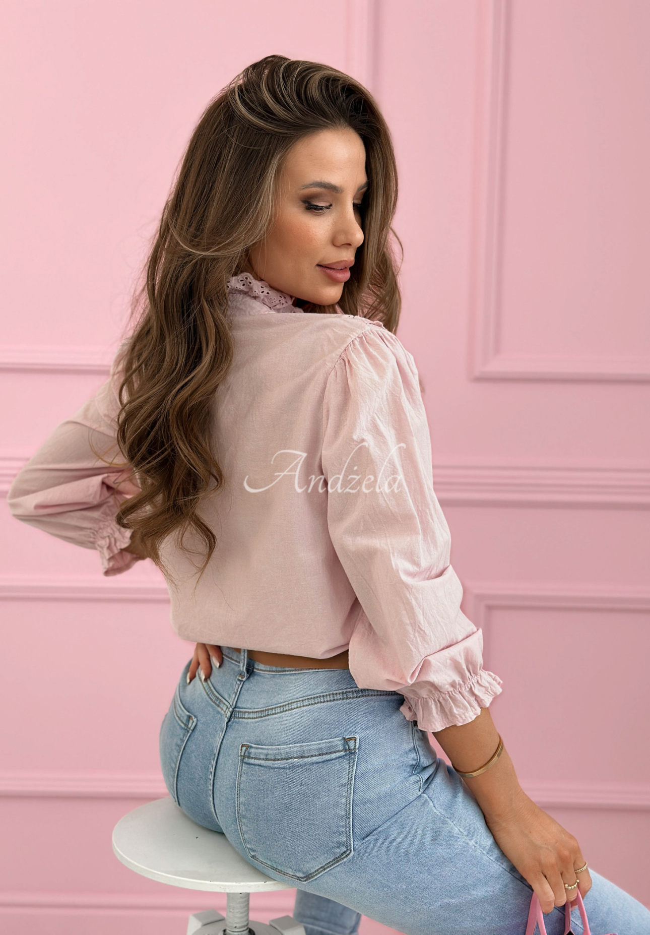 Cotton shirt with lace frills Sweet Lace powder pink